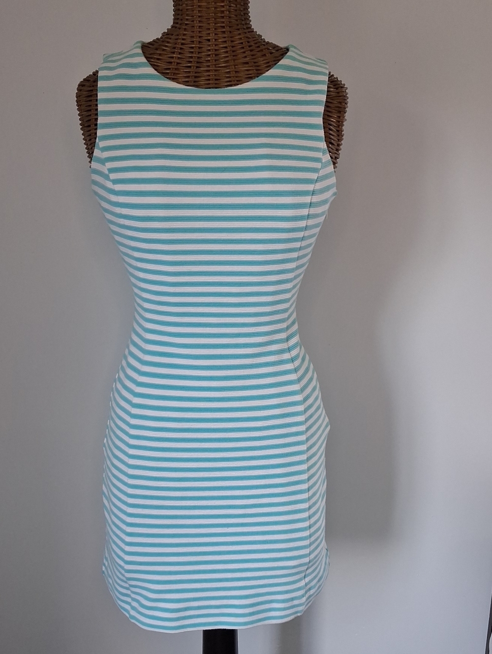 Lilly Pulitzer Aqua and White Striped Sleeveless Mini Dress